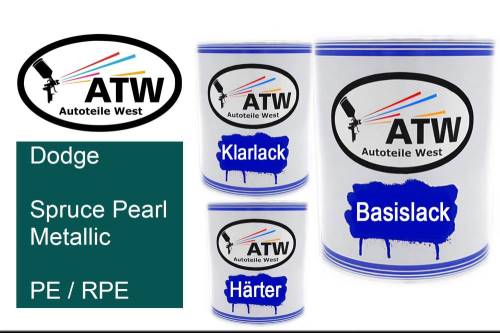 Dodge, Spruce Pearl Metallic, PE / RPE: 1L Lackdose + 1L Klarlack + 500ml Härter - Set, von ATW Autoteile West.